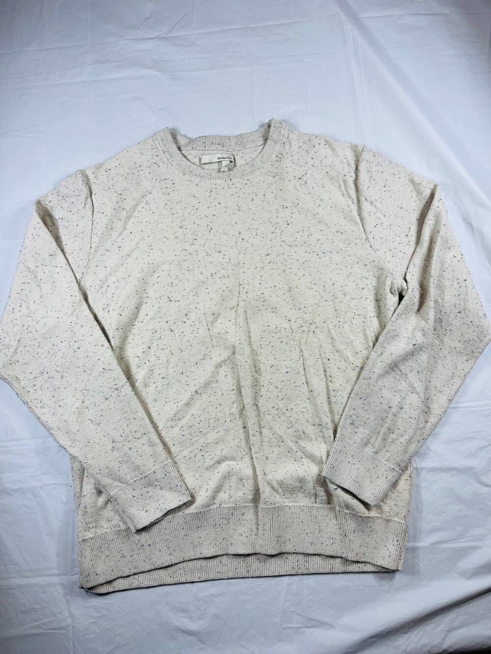 Hawker Rye Mens XL Cream Speckled Knit Crewneck Sweater Cotton Blend